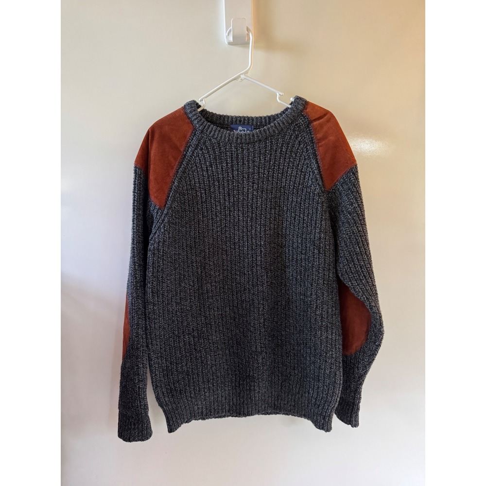 Vintage Woolrich Mens Wool Blend Ribbed Knit Sweater Elbow Patch Gray 9100 Large